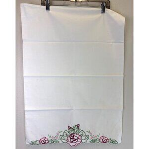 Vintage Hand-Embroidered Floral Pillowcases With Pink & Green Roses Design